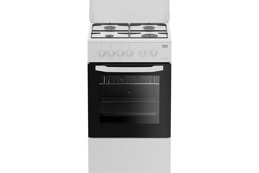 Beko - CSS42014FW - Kitchen 50X50, Static Electric Oven + Top with 4 Gas Burners and Grill Plates, Class A, Mechanical Control, White, Dimensions HxWxD: 85.0 x 50.0 x 50.0