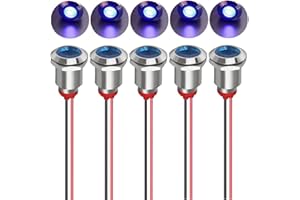 Gebildet 5pcs 12mm AC/DC 12-24V LED Luz Indicadora de Metal Lámpara de Señal Impermeable Piloto Direccional con Cable (Azul)