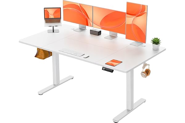 ErGear Bureau Assis Debout Electrique, Bureau Réglable en Hauteur Electrique 160 x 80 cm avec Panneau Intelligent à 4 Mémoires, Bureaux Blanc avec Plateau en Panneaux Assemblés