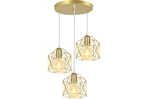 PETITES ECREVISSES Suspension Luminaire Industrielle 3 Lampes Vintage E27 Lustre Abat-jour en Métal Design pour Salon Chambre Cuisine (Doré - avec une base)