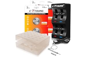 CTYOUNG 2450 Batteriess Lithium Rechargeable Button Cell 3.7V 4Pack with Smart Coin Battery Charger Replacing 3V Cr2450- Add Lockable Storage Box for Safety using