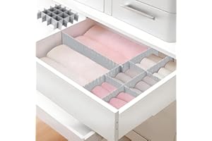 YUJUVI Organisateur Tiroir Separateur Tiroirs 20 PCS Séparateurs de Tiroir Réglables pour sous-Vêtements, Chaussettes, Maquillage, Fournitures de Bureau (Gris bleu)