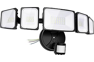 Onforu 5 głowic 55 W LED reflektor z czujnikiem ruchu zewnętrznego, pełny kąt 340°, lampa zewnętrzna, reflektor LED 4500 lm, reflektor LED 6500 K, IP65, wodoodporny reflektor do garażu, ogrodu