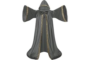 MAXTOONRAIN Mystic Adult Wizard Robe with Dutch Velvet，Medieval Knight Hooded Cloak, Flare Sleeve Style Wizard Outfit of the Renaissance Period for Halloween, Masquerade and St. Patrick's Day