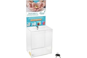 MY CHARITY BOXES My Charity Boîtes – Grande boîte Donation – Ballot Box – Boîte à suggestions – Acrylique – Pointe Coffret avec grande zone d'affichage