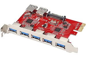 fasient 7 Port USB 3.0 PCI Express PCIe Controller - 5x External Ports 2 x Internal - 15 pin SATA Power Supply-Super Speed up to 5Gbps PCIe USB Expansion Card