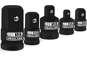 SWANLAKE GARDEN TOOLS 5-Piece Impact Adapter and Reducer Set, 1/2" to 3/8", 1/4" to 3/8", 3/4" to 1/2", Cr-V Steel, Ideal for Impact Drivers, Wrenches & Ratchets