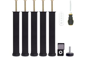 HAOMEO Pied de Lit, Pieds pour Sommier à Lattes Universel | Hauteur: 22cm(+2cm) Reglable | Design: Noir Metallique | Carré: 3x3 cm | avec Boulons M8×60mm | pour les cadres avec trous pré-percés | Lot de 6