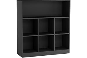 URBNLIVING Wide Wooden 7 Cube Bookcase Storage Unit (Black, Wide)