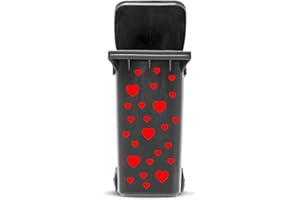 JUSTHOUSESIGNS DSD Supplies ltd. Bin Sticker Set Hearts, 37 outdoor decals in 2 sizes, self adhesive vinyl stickers for wheelie bin laptop car caravan waste container decor, font colour:red