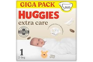 Huggies Extra Care Bébé, 4 paquets de 40 couches, Incolore, Taille 1 (2-5 kg)
