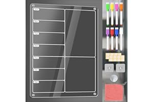 Get Classy Magnetic Acrylic Meal Planner – Weekly Menu Board for Fridge – Clear Dry Erase Calendar with 8 Markers – Grocery List, to-Do, Chore Chart & Shopping Organizer Noteboard