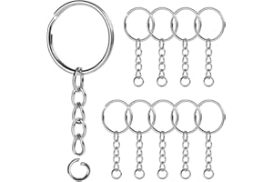 FOMGIIN Keychain Ring Set, 10pcs Splits Key Hoops (25mm) with Chain + 10pcs Jumper Rings, Sliver Metal Keyring Chains Keyrings for DIY Tassels Art Resin Jewellery Making Craft Attachment (10 Sets)