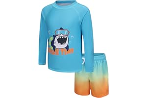MOON TREE Boys Rash Vest Swim Set Kids Two Pieces Swimsuit Long Sleeve Swimming Costume Age 3-16 Years