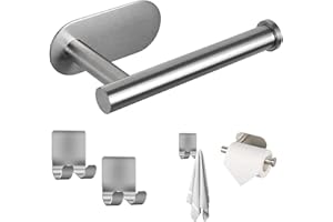 BELUGSIN Uchwyt na papier toaletowy, bez wiercenia, samoprzylepny, uchwyt na papier toaletowy, uchwyt na rolkę, uchwyt na papier toaletowy, z 2 haczykami na ręczniki, do łazienki i kuchni