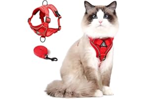 SKMEDITEC Cat Harness and Leash Set, Upgraded Escape Proof Adjustable Kitten Vest with Lead for Small Cat Outdoor Walking, Soft Breathable Mesh Jacket with Reflective Strips for Dark Night (S, Fresh Red)