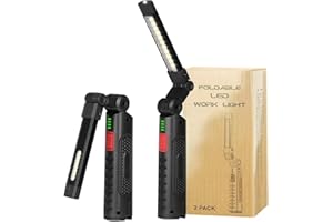 JUTTAUTO Rechargeable LED Work Light, Emergency Inspection Lamp with Magnetic Base and Hanging Hook, 3 Sides 7 Modes 360° Rotate Torch for Mens Gifts (2Pack Black)
