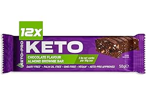 KETO-PRO FUELLED BY FAT Keto-Pro Keto Bars (12 x 50g) | Low Carb Bars - 2g Net Carbs | A Big Bar with an Even Bigger Boost | Chocolate Almond Brownie Flavoured Keto Food Bar | Low Carb Protein Snacks
