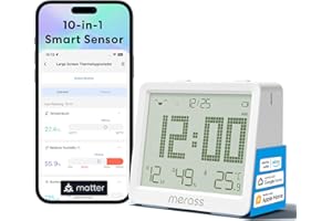Meross Termometro Ambiente Interno WiFi, Termometro Igrometro WiFi con Allarme di Notifica, 3 Anni Durata Batteria, Compatibile con Matter, Apple HomeKit, Alexa e Google Home (Richiede un Hub)