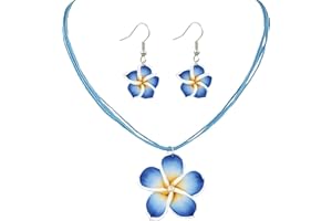 YUEXNKO Blumen Schmuck Set, Blumen Halskette Ohrringe, Sommer Schmuck Blumen, Damen Flower Schmuck, Schmuck Plumeria Aus Ton, für Damen, Ehefrau, Mutter, Mädchen