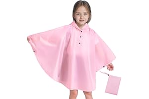 Keyck Poncho Pluie Enfant, Léger Respirant Garçons Filles Imperméable avec Capuchon, Unisexe Mignon Cape de Pluie Veste Imperméables Mignon Réutilisable Vêtements 3-14 Ans