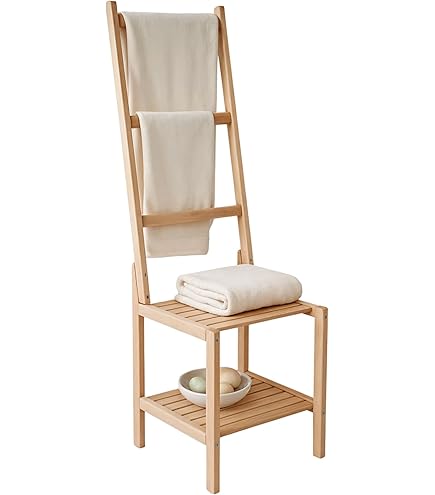 Portasciugamani Da Terra In Bambù - 3 Barre E Ripiano, 105x40x27 Cm, Per Bagno O Camera - Foto 4