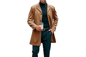 Runcati Cappotto lungo da uomo Trench Slim Fit Inverno collo tacca Giacca Monopetto Business Overcoat