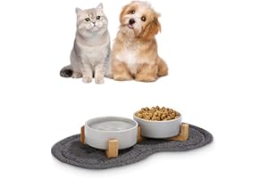 ZAWAER Ciotole per Cani Ceramica,2 Pacchi 400ML Ciotole per Gatti con Base e Pad Antiscivolo Ciotola per Acqua e Cibo Adatto a Cani di Media e Piccola Taglia（grigio）