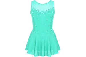 IEFIEL Maillot de Danza Patinaje para Niña Vestido Lentejuelas de Baile Leotardo Gimnasia Rítmica Body Clásico Vestido de Bailarina 6-16 Años