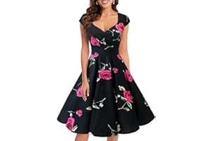 Bbonlinedress 1950er Vintage Retro Cocktailkleid Rockabilly Kleider V-Ausschnitt Faltenrock festliches Kleid