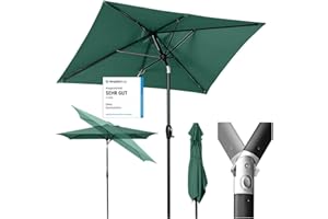 Sekey 210 × 140 cm Aluminum Sonnenschirm Marktschirm Gartenschirm Terrassenschirm Sonnenschutz Cappuccino UV 50+ Rechteckig