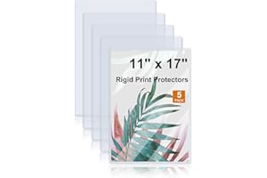 Rainmae 5 Pack 11" x 17" Rigid Print Protectors, Clear Waterproof Hard Plastic Page Sheet Protectors, Paper Sleeves Photo Plastic Sleeves Hard Plastic Document Holder Birth Certificate Protector