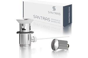 SANTRAS® PREMIUM set di scarico eccentrico per lavabo con protezione di troppopieno in cromo - set completo di troppopieno con tappo di scarico in 1 ¼ per rubinetto con raccordo a tirante