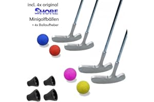 GOLFAS Minigolfset FAMILY XL - 12-teilig (mit 4x original SHORE Minigolfball-Anlagenball) und 4x Minigolf-Pick-Up