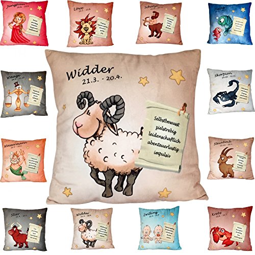 Sternzeichen Kissen Sofakissen Couchkissen Decokissen 35x35 Füllkissen Geburtstag Tierkreiszeichen , Variante:Widder