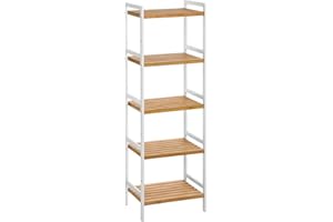 SONGMICS 5-Tier Bamboo Storage Rack for Bathroom, Kitchen, Bedroom, 31.5 x 45 x 142 cm, Natural and White BCB75WN