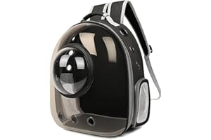 PET CAPSULE Mochila Cápsula para Mascotas | Mochila Burbuja Transparente para Gatos y Perros Pequeños | Transportín Transpirable Aprobado por Aerolíneas | Viajes, Paseos y Senderismo (NegroVT)