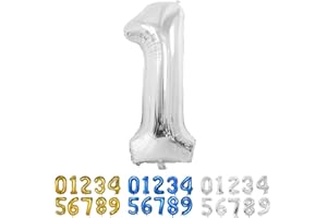 YOYOIN Luftballon 1. Geburtstag Zahlen Luftballon, Silber Folienballon in 40" - 100cm Geburtstag Zahlen Luftballon 1 Jahre Geburtstagsdeko Zahlenballons für Kinder Junge 1. Geburtstagsparty Deko