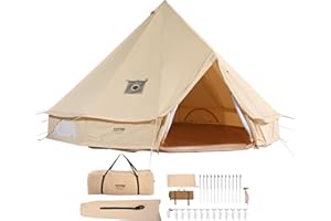 VEVOR Tente Cloche en Toile 3-7 M Tente de Yourte 4-12 Personnes Tente de Camping Familial avec Trou de Poêle à Bois, Sacs de Rangement pour Glamping Jusqu'à 8 Personnes, Groupes en Plein Air