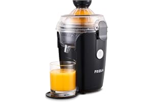 Fridja F800 Automatic Citrus Juicer - One-Touch Operation, No Spills or Splashes, Easy to Clean, Stainless Steel, Black, Ideal for Oranges, Lemons, Limes & Grapefruit, Quiet Motor, 50W, 400ml Capacity