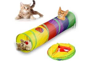 Andiker Tunel dla kotów, tunel dla zwierząt domowych składana zabawka do wnętrz na zewnątrz zabawki do ćwiczeń puzzli, ukrywania treningu i biegania z zabawną piłką i 2 otworami (kolorowy)