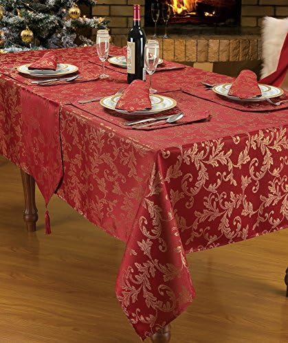 Intimates Red Gold Tablecloth 70" Round Designer Luxury Printed Xmas/Christmas Heather