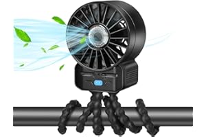 Feebee Ventilador Carrito Bebe, Mini Portatil Ventilador Silencioso USB para Coche Carro, Ventilador de Mesa Bateria Recargable, Silencioso & Potente 4 Velocidades Regulables con Trípode Flexible