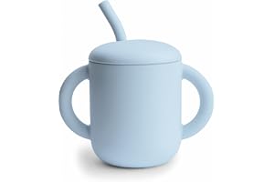 mushie Tasse d'Apprentissage en Silicone avec Paille | 6 Mois et Plus | 175 ml | Poignées Anti-Déversement et Antidérapantes | Sans BPA | Anti-Fuite | Lavable au Lave-Vaisselle | Powder Blue