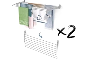 foxydry Fold, Stendibiancheria da parete, Stendino Verticale, Pieghevole da Interno e Esterno in Alluminio e Acciaio 118x50x50 cm (Grigio - Chiusura Verso il basso, 2x Fold 120)