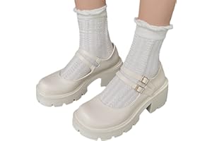 tinetill Damen Mary Jane Schuhe Schwarz Schnallenriemen Runde Zehen Wohnungen Flacher Mund Süße Lolita Prinzessin Schuhe Plattform Gothic Retro Schuhe