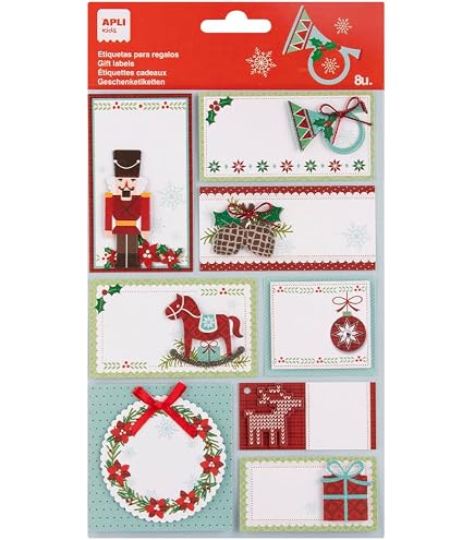 APLI Kids - Etichette Regalo Natale Tema Schiaccianoci - 1 Foglio Con 8 Adesivi Colorati Per Decorare E Personalizzare I Pacchi