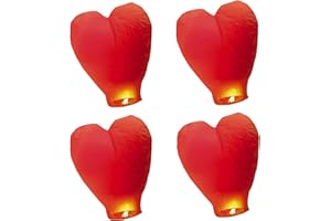 EUJRCF 4 Pack Sky Chinese Lanterns, Red Heart Shape Chinese Sky Lanterns, Fireproof Paper Lantern, Lantern to Release in Memory for Birthday Wedding New Year and All Celebrations