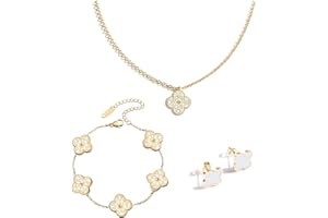 echden Lucky Four Leaf Clover Jewelry Set, 18K Diamond Necklace Pendant Earrings Bracelet for Women,Clover Jewelry Christmas Birthday Gift for Women Girls
