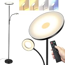 LMiSQ Lampadaire Sur Pied Salon 135cm 42W Avec Lampe Lecture - Télécommande 3000K-6000K - Noir